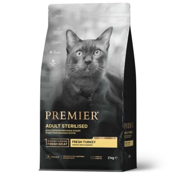 Premier Cat Turkey Sterilised сухой корм для взрослых стерилизованных кошек, свежее мясо индейки -...