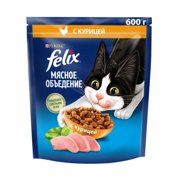 Сухой корм Felix Мясное объедение для взрослых кошек с курицей - 600 г