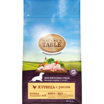 Nature`s Table сухой корм для взрослых собак мелких пород с курицей с рисом -...