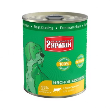 Четвероногий Гурман Мясное ассорти консервированный корм для собак с потрошками - 340 г (12...