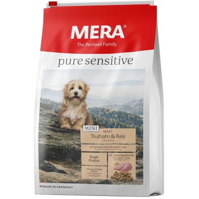 Корм с индейкой и рисом для собак малых пород Mera Pure Sensitive Mini Adult Truthahn & Reis 4 кг