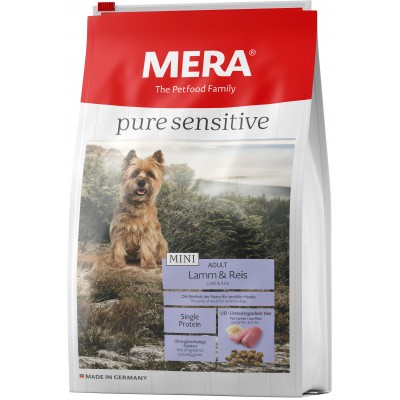 Корм с янгненком и рисом для собак малых пород Mera Pure Sensitive Mini Adult Lamm & Reis 1 кг