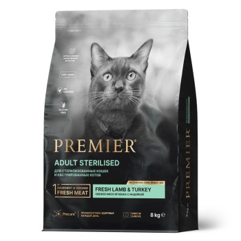 Premier Cat Sterilised Lamb&Turkey сухой корм для взрослых стерилизованных кошек со свежим мясом ягненка...