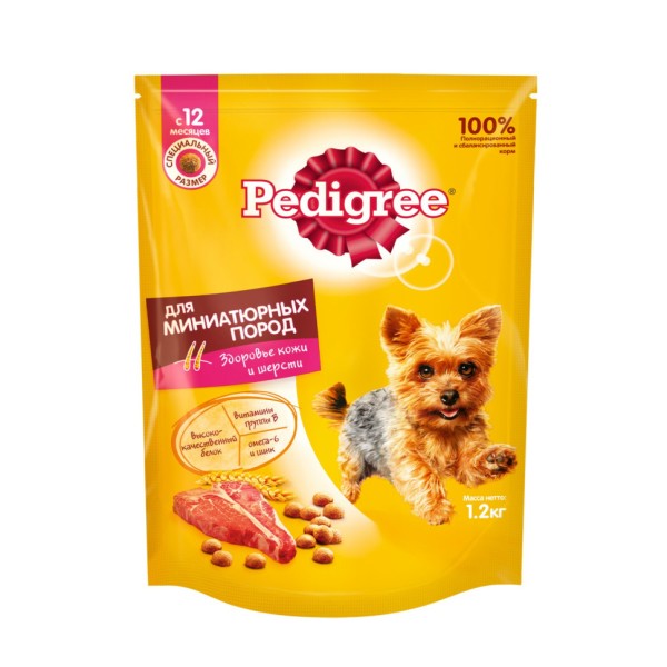 Pedigree сухой корм для взрослых собак миниатюрных пород с говядиной - 1,2 кг