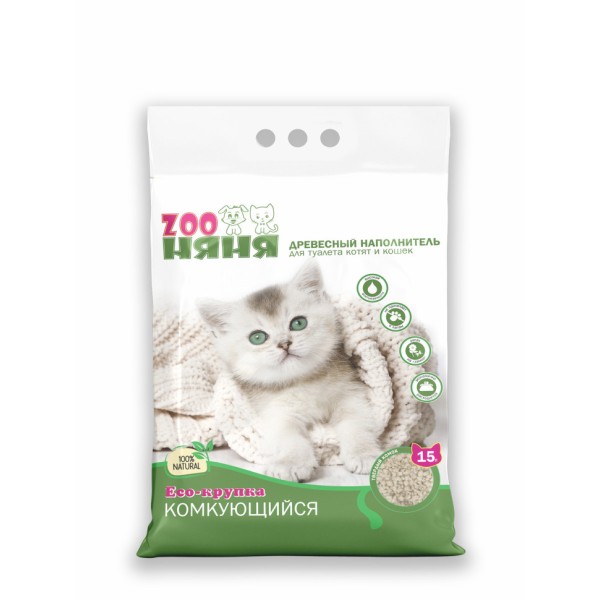 ZOO Няня Eco-крупка комкующийся древесный наполнитель - 6 кг