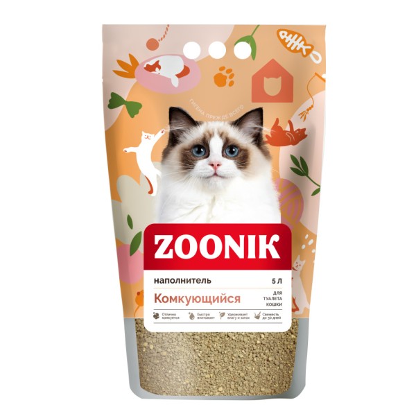 ZOONIK наполнитель комкующийся бентонитовый для кошачьего туалета - 5 л