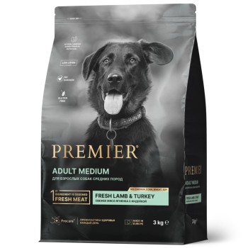 Premier Dog Lamb & Turkey Adult Medium сухой корм для собак средних пород, свежее...