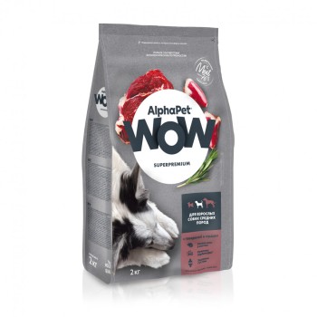 AlphaPet WOW Superpremium сухой полнорационный корм для взрослых собак средних пород с говядиной и...