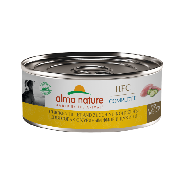 Almo Nature HFC Complete Chicken and Zucchini влажный корм для взрослых собак и щенков с 3-х месяцев, с куриным филе и цукини, в консервах - 100 г х 12 шт