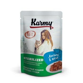 Karmy Sterilized влажный корм для взрослых стерилизованных кошек с лососем в желе, в паучах...