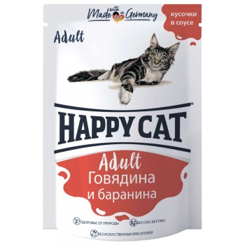 Happy Cat паучи для взрослых кошек с говядиной и бараниной в соусе - 100...