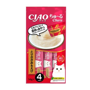 Inaba Ciao Churu лакомство-пюре для кошек с куриным филе и креветкой - 14 г...