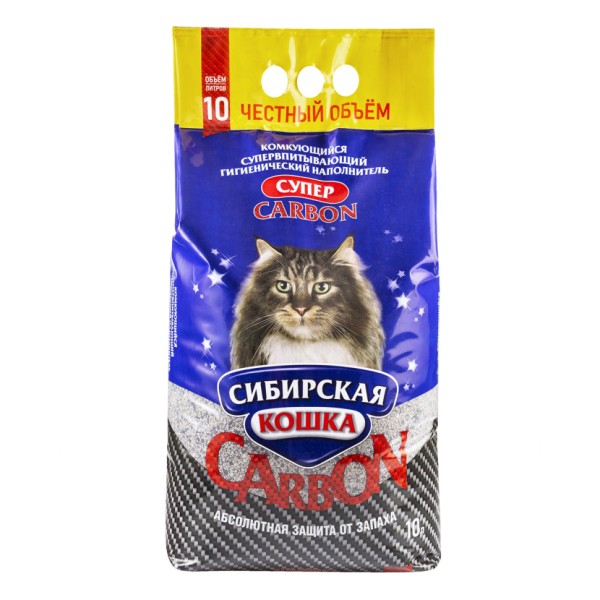 Сибирская Кошка "Супер Carbon" комкующийся наполнитель для кошачьего туалета - 10 л