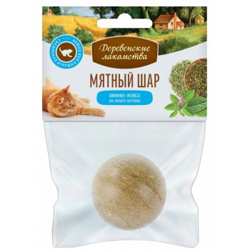 Деревенские лакомства игрушка для кошек мятный шар с лимонником и мелисой - 22 г