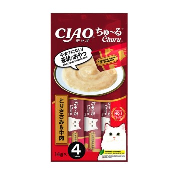 Inaba Ciao Churu лакомство-пюре для взрослых кошек с куриным филе и говядиной - 14...