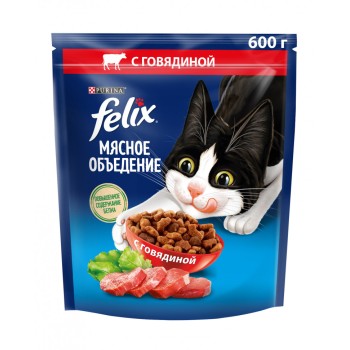 Сухой корм Felix Мясное объедение для взрослых кошек с говядиной - 600 г