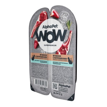 AlphaPet WOW Superpremium влажный корм для кошек с чувствительным пищеварением ягненок с потрошками, в...