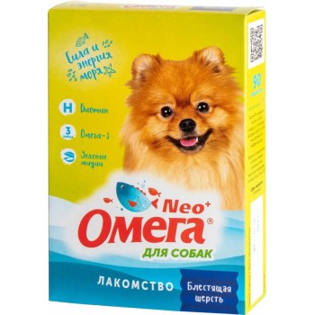 Омега Neo+ Блестящая Шерсть витаминизированное лакомство для собак, с биотином - 90 таблеток