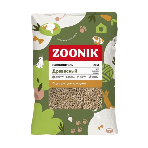 ZOONIK наполнитель древесный для кошачьего туалета - 20 л