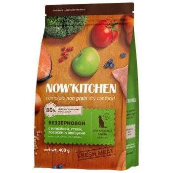NOW' Kitchen сухой беззерновой корм для взрослых кошек, со свежей индейкой, уткой, лососем и...