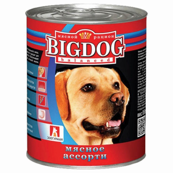 Зоогурман Big Dog влажный корм для взрослых собак средних и крупных пород, мясное ассорти - 850 г x 6 шт