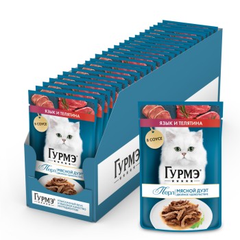 Гурмэ Перл Мясной Дуэт влажный корм для взрослых кошек, язык и телятина, нежное филе...