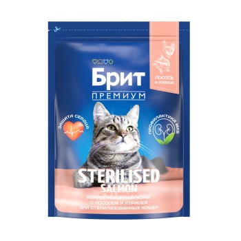 Brit Premium Cat Sterilised сухой корм для взрослых стерилизованных кошек с курицей и лососем...