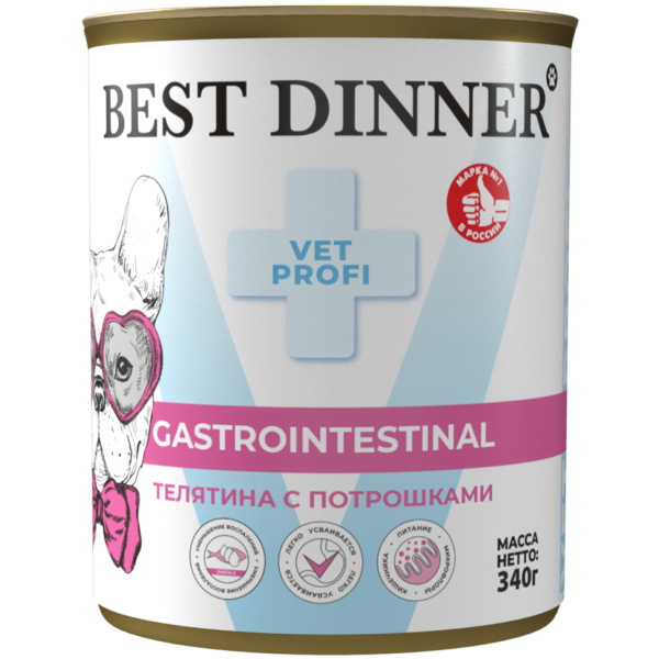Best Dinner Exclusive Gastro Intestinal консервы для собак при проблемах пищеварения паштет с телятиной и потрошками - 340 г х 6 шт
