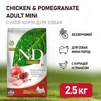 Farmina N&D Dog Chicken & Pomegranate Adult Mini сухой беззерновой корм для взрослых собак...