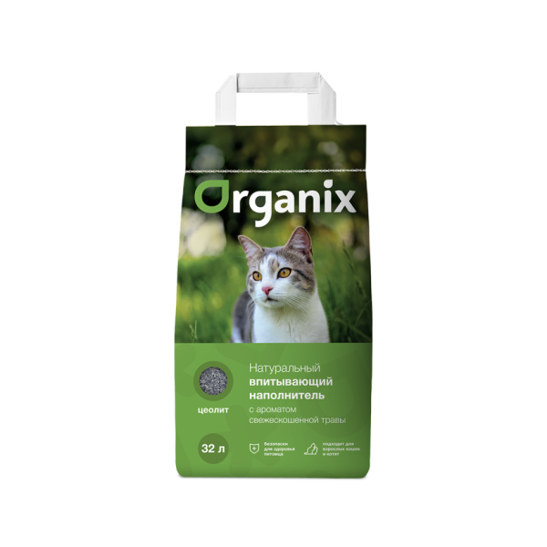 Organix наполнитель впитывающий минеральный для кошачьего туалета, с ароматом свежескошенной травы - 32 л