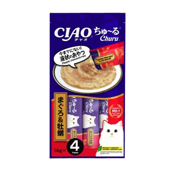 Inaba Ciao Churu лакомство-пюре для кошек с тунцом Магуро и устрицей - 14 г...
