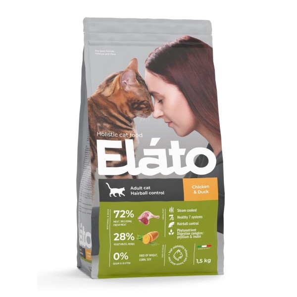 Elato Holistic сухой корм для взрослых кошек, с курицей и уткой - 1,5 кг