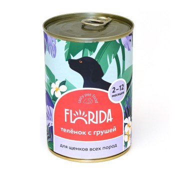 Florida влажный корм для щенков всех пород, с теленком и грушей, в консервах -...