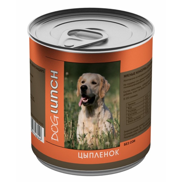 Dog Lunch влажный корм для взрослых собак с цыпленком в желе, в консервах - 750 г х 12 шт