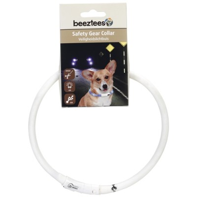 Ошейник для собак силиконовый светящийся с USB, 70 см * 10 мм Beeztees Safety Gear Collar White белый