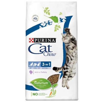 Корм для кошек 3 в 1 - МКБ, зубной камень, вывод шерсти их желудка Cat Chow 3 in 1 Feline 15 кг