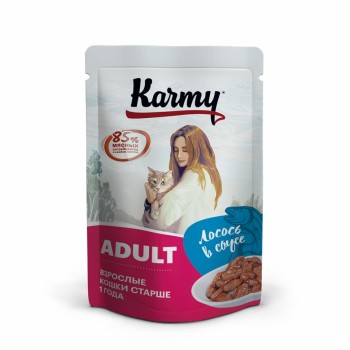 Karmy Adult влажный корм взрослых для кошек с лососем в соусе, в паучах -...