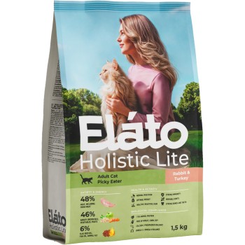 Elato Holistic Lite полнорационный сухой корм для взрослых кошек, с кроликом и индейкой -...