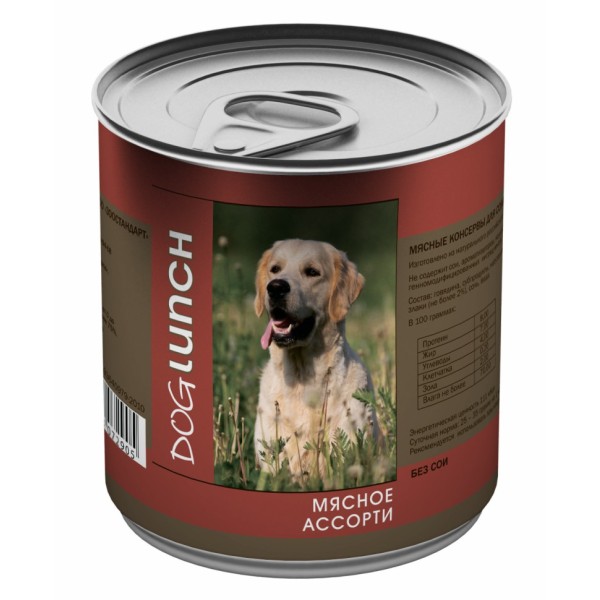 Dog Lunch влажный корм для взрослых собак Мясное ассорти в желе, в консервах - 750 г х 12 шт