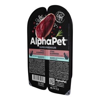 AlphaPet Superpremium влажный корм для кошек с чувствительным пищеварением утка и клюква, в ламистерах...