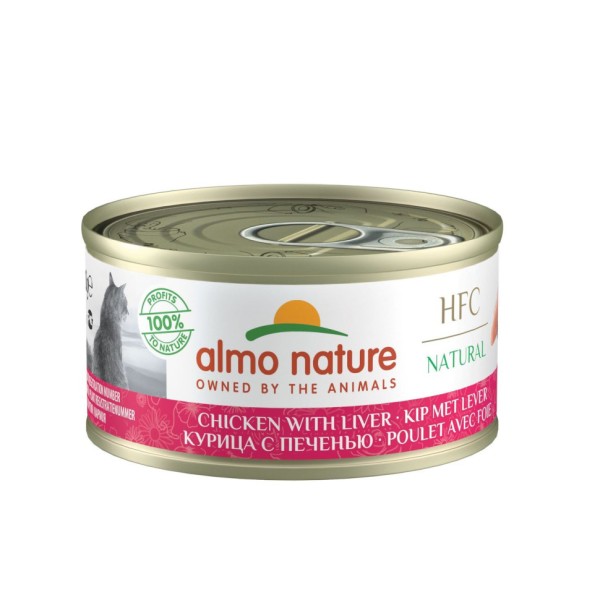 Almo Nature HFC Natural Natural Chicken and Liver консервированный корм для взрослых кошек с цельными кусочками курицы и печенью, в бульоне - 70 г х 24 шт