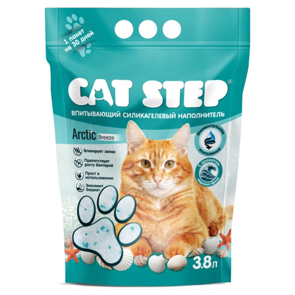 Cat Step Arctic Breeze наполнитель впитывающий силикагелевый - 3,8 л (1,67 кг)