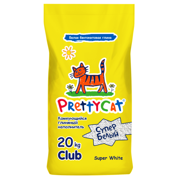 PrettyCat Cупер Белый наполнитель бентонитовый комкующийся для кошачьего туалета, без аромата - 20 кг