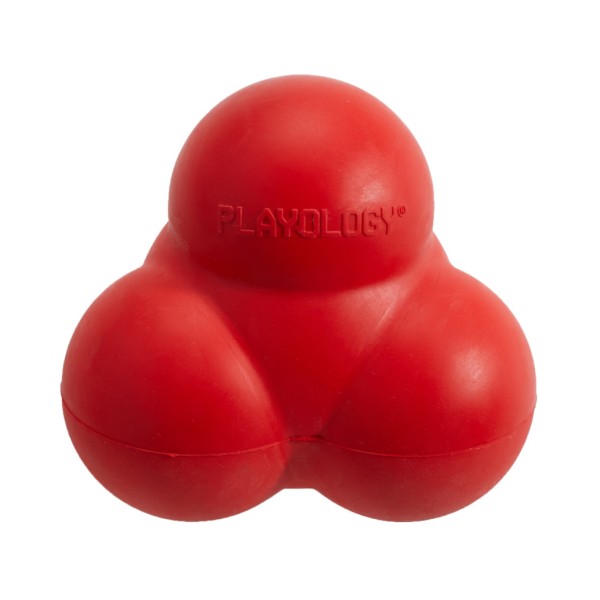 Playology SQUEAKY BOUNCE BALL хрустящий жевательный тройной мяч для собак с пищалкой и с ароматом говядины, красный