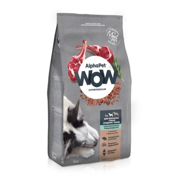 AlphaPet WOW Superpremium полнорационный сухой корм для взрослых собак средних пород с чувствительным пищеварением,...