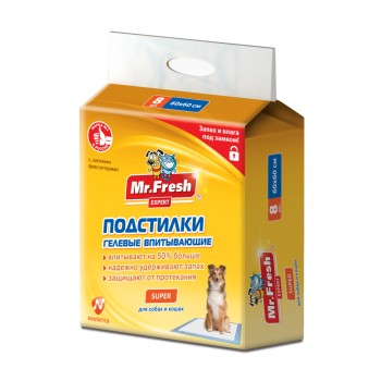 Mr.Fresh Expert Super подстилки-пеленки с повышенной впитываемостью для кошек и собак, 60 х 60...