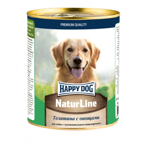 Happy Dog Natur Line консервы для взрослых собак с чувствительным пищеварением с телятиной и овощами - 970 гр х 6 шт