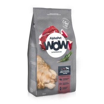 AlphaPet WOW Superpremium полнорационный сухой корм для взрослых собак крупных пород с говядиной и...