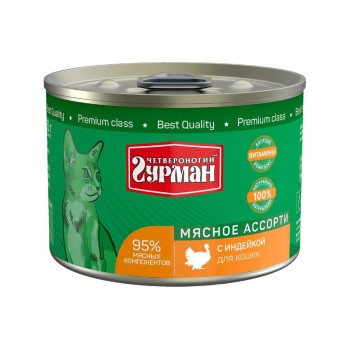 Четвероногий Гурман Мясное ассорти для кошек с индейкой - 190 г (12 шт)