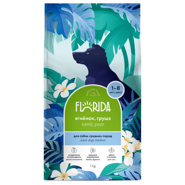 Florida сухой корм для взрослых собак средних пород с ягненком и грушей - 1 кг